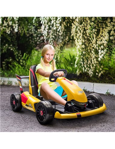HOMCOM Electric Go Kart with Adjustable Footrest, Reversing Steering Wheel, Kids Ride-On Racing Go Kart with 12V Rechargeable Ba