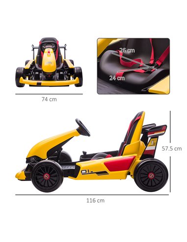 HOMCOM Electric Go Kart with Adjustable Footrest, Reversing Steering Wheel, Kids Ride-On Racing Go Kart with 12V Rechargeable Ba