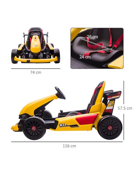 HOMCOM Electric Go Kart with Adjustable Footrest, Reversing Steering Wheel, Kids Ride-On Racing Go Kart with 12V Rechargeable Ba - pic 5427 | FastDaddyshop