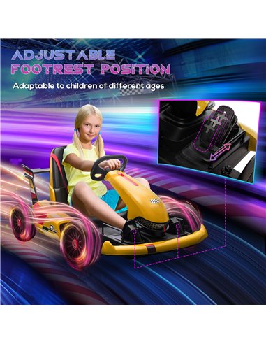 HOMCOM Electric Go Kart with Adjustable Footrest, Reversing Steering Wheel, Kids Ride-On Racing Go Kart with 12V Rechargeable Ba