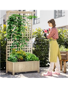 Outsunny Raised Bed with Drainage Holes, Wood Planter with Trellis, Natural 845-792V00ND 2