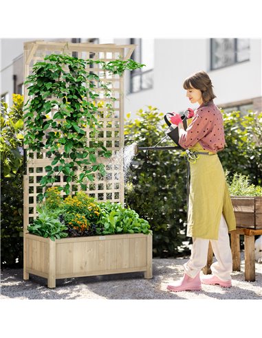 Outsunny Raised Bed with Drainage Holes, Wood Planter with Trellis, Natural 845-792V00ND
