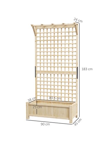 Outsunny Raised Bed with Drainage Holes, Wood Planter with Trellis for Climbing Plants to Grow Vegetables, Flowers, Natural 845-