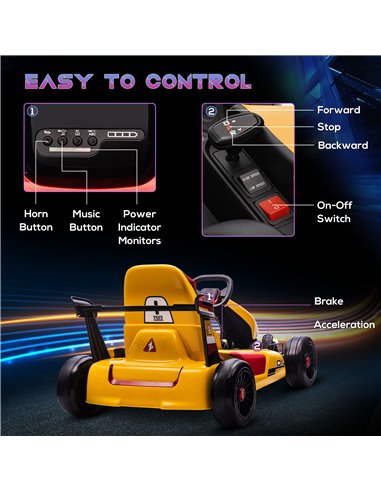 HOMCOM Electric Go Kart with Adjustable Footrest, Reversing Steering Wheel, Kids Ride-On Racing Go Kart with 12V Rechargeable Ba