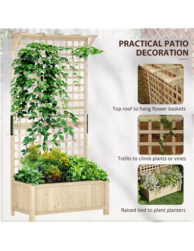 Outsunny Raised Bed with Drainage Holes, Wood Planter with Trellis for Climbing Plants to Grow Vegetables, Flowers, Natural 845-
