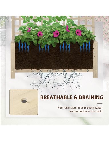 Outsunny Raised Bed with Drainage Holes, Wood Planter with Trellis for Climbing Plants to Grow Vegetables, Flowers, Natural 845-