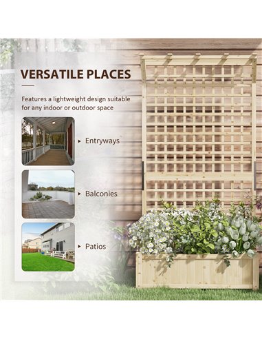 Outsunny Raised Bed with Drainage Holes, Wood Planter with Trellis for Climbing Plants to Grow Vegetables, Flowers, Natural 845-