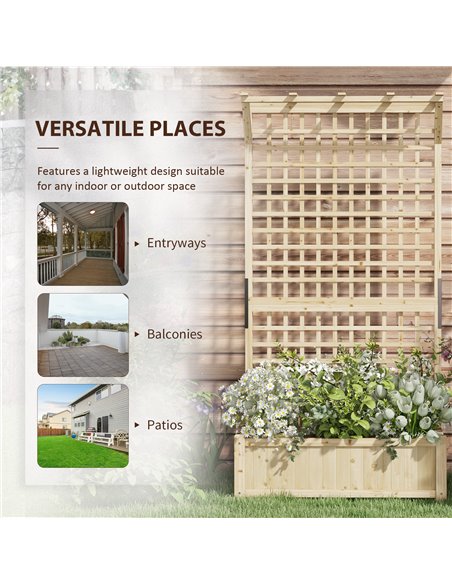 Outsunny Raised Bed with Drainage Holes, Wood Planter with Trellis for Climbing Plants to Grow Vegetables, Flowers, Natural 845- - pic 54302 | FastDaddyshop