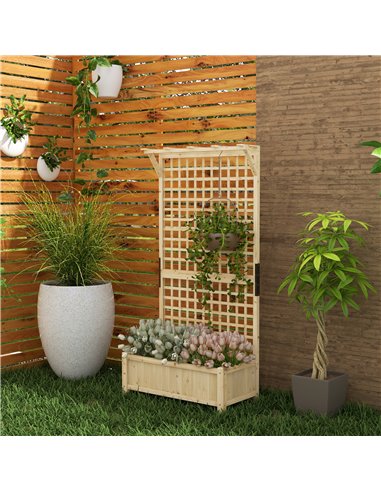 Outsunny Raised Bed with Drainage Holes, Wood Planter with Trellis for Climbing Plants to Grow Vegetables, Flowers, Natural 845-