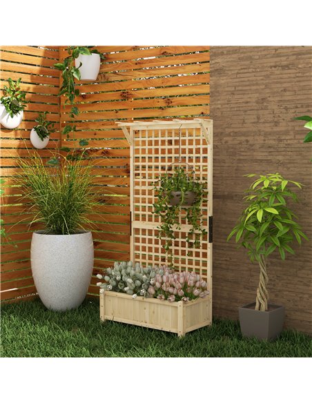 Outsunny Raised Bed with Drainage Holes, Wood Planter with Trellis for Climbing Plants to Grow Vegetables, Flowers, Natural 845- - pic 54303 | FastDaddyshop