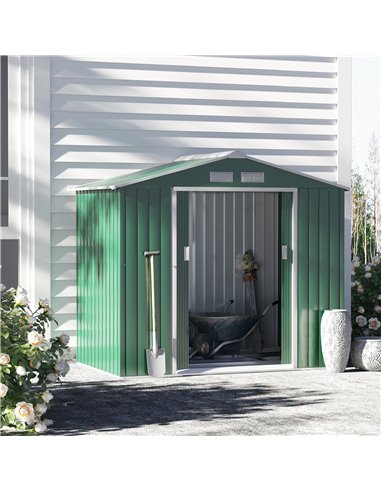 Outsunny 7ft x 4ft Lockable Garden Shed, Roofed Tool Metal Storage, Green 845-030GN