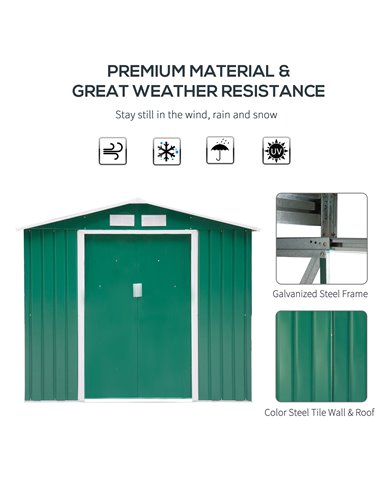 Outsunny 7ft x 4ft Lockable Garden Shed Large Patio Roofed Tool Metal Storage Building Foundation Sheds Box Outdoor Furniture, G