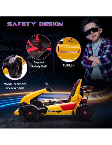HOMCOM Electric Go Kart with Adjustable Footrest, Reversing Steering Wheel, Kids Ride-On Racing Go Kart with 12V Rechargeable Ba