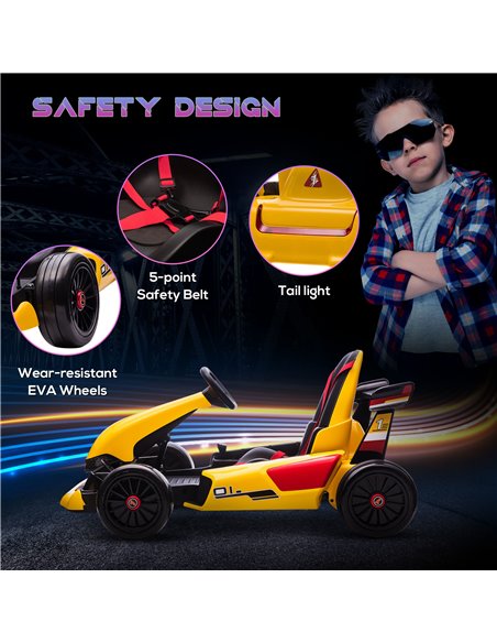HOMCOM Electric Go Kart with Adjustable Footrest, Reversing Steering Wheel, Kids Ride-On Racing Go Kart with 12V Rechargeable Ba - pic 5431 | FastDaddyshop