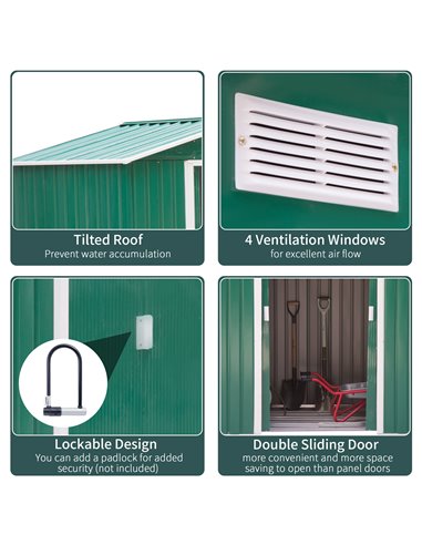 Outsunny 7ft x 4ft Lockable Garden Shed Large Patio Roofed Tool Metal Storage Building Foundation Sheds Box Outdoor Furniture, G