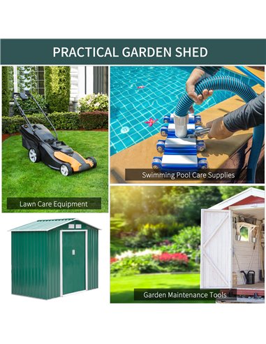 Outsunny 7ft x 4ft Lockable Garden Shed Large Patio Roofed Tool Metal Storage Building Foundation Sheds Box Outdoor Furniture, G
