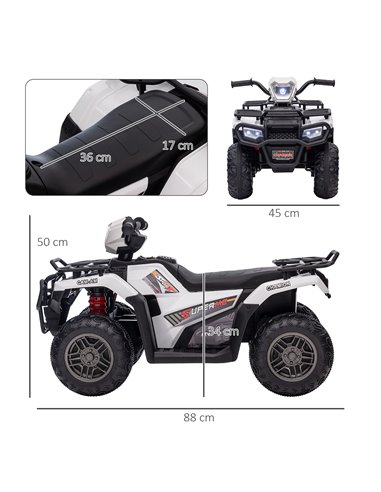 HOMCOM 12V Kids Quad Bike with Forward Reverse Functions, Electric Ride On ATV with Music, LED Headlights, for Ages 3-5 Years - 