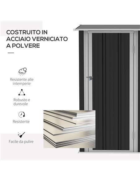 Outsunny Garden Storage Shed, Outdoor Tool Shed with Sloped Roof, Lockable Door for Equipment, Bikes, Grey, 142 x 84 x 189cm 845 - pic 54363 | FastDaddyshop