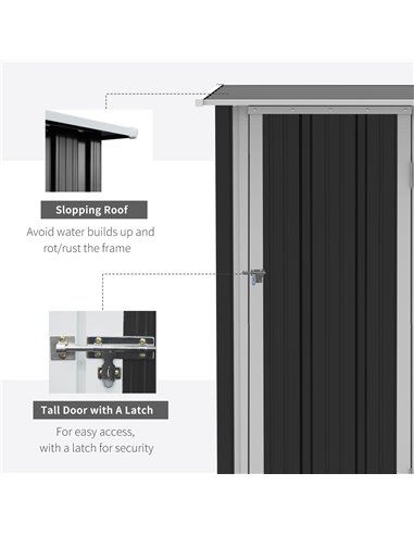 Outsunny Garden Storage Shed, Outdoor Tool Shed with Sloped Roof, Lockable Door for Equipment, Bikes, Grey, 142 x 84 x 189cm 845