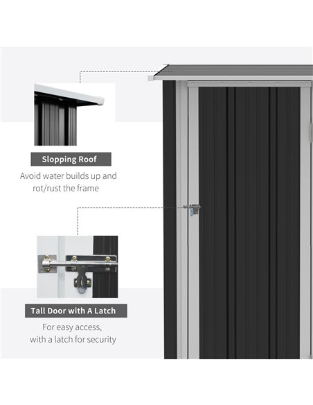 Outsunny Garden Storage Shed, Outdoor Tool Shed with Sloped Roof, Lockable Door for Equipment, Bikes, Grey, 142 x 84 x 189cm 845 - pic 54364 | FastDaddyshop