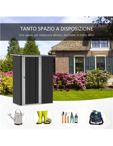 Outsunny Garden Storage Shed, Outdoor Tool Shed with Sloped Roof, Lockable Door for Equipment, Bikes, Grey, 142 x 84 x 189cm 845