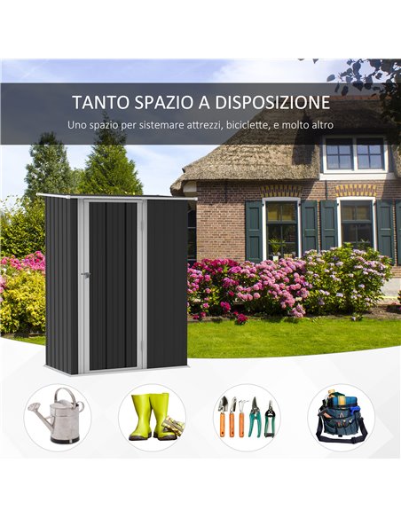 Outsunny Garden Storage Shed, Outdoor Tool Shed with Sloped Roof, Lockable Door for Equipment, Bikes, Grey, 142 x 84 x 189cm 845 - pic 54366 | FastDaddyshop