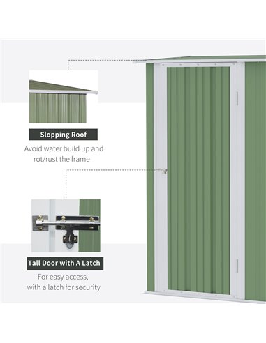 Outsunny Garden Storage Shed, Outdoor Tool Shed with Sloped Roof, Lockable Door for Equipment, Bikes, Light Green, 142 x 84 x 18