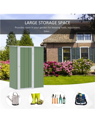 Outsunny Garden Storage Shed, Outdoor Tool Shed with Sloped Roof, Lockable Door for Equipment, Bikes, Light Green, 142 x 84 x 18