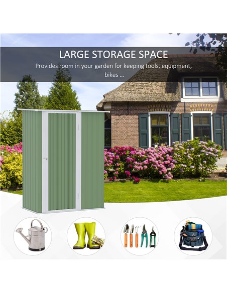 Outsunny Garden Storage Shed, Outdoor Tool Shed with Sloped Roof, Lockable Door for Equipment, Bikes, Light Green, 142 x 84 x 18 - pic 54375 | FastDaddyshop