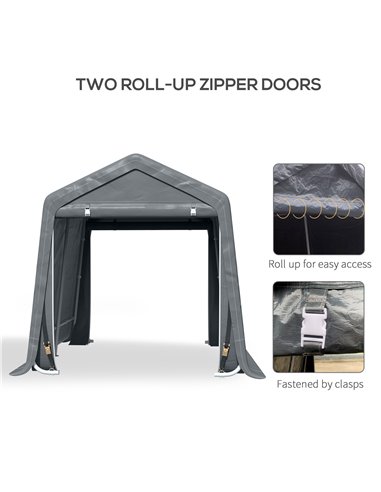 Outsunny Garden Storage Tent, Heavy Duty Bike Shed, Patio Storage Shelter w/ Metal Frame and Double Zipper Doors, 2.8m x 2.4m x 