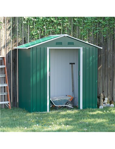 Outsunny 6.5ft x 3.5ft Metal Garden Storage Shed for Outdoor Tool Storage with Double Sliding Doors and 4 Vents, Green 845-425GN