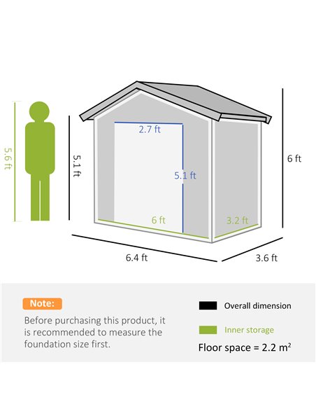 Outsunny 6.5ft x 3.5ft Metal Garden Storage Shed for Outdoor Tool Storage with Double Sliding Doors and 4 Vents, Green 845-425GN - pic 54425 | FastDaddyshop