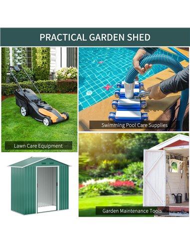 Outsunny 6.5ft x 3.5ft Metal Garden Storage Shed for Outdoor Tool Storage with Double Sliding Doors and 4 Vents, Green 845-425GN