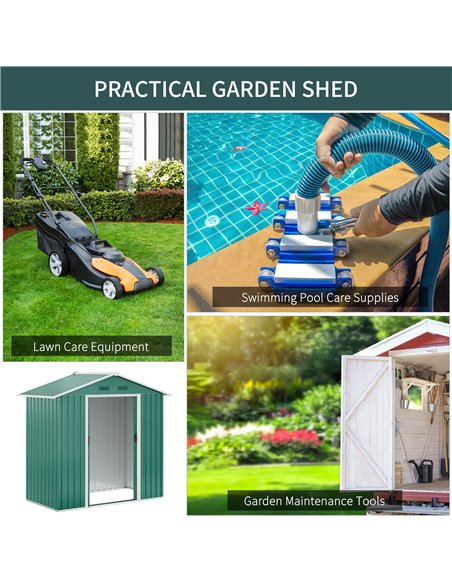 Outsunny 6.5ft x 3.5ft Metal Garden Storage Shed for Outdoor Tool Storage with Double Sliding Doors and 4 Vents, Green 845-425GN - pic 54427 | FastDaddyshop