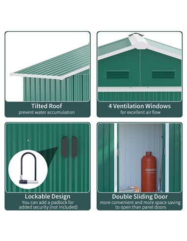 Outsunny 6.5ft x 3.5ft Metal Garden Storage Shed for Outdoor Tool Storage with Double Sliding Doors and 4 Vents, Green 845-425GN
