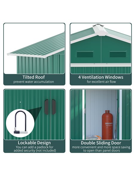 Outsunny 6.5ft x 3.5ft Metal Garden Storage Shed for Outdoor Tool Storage with Double Sliding Doors and 4 Vents, Green 845-425GN - pic 54428 | FastDaddyshop