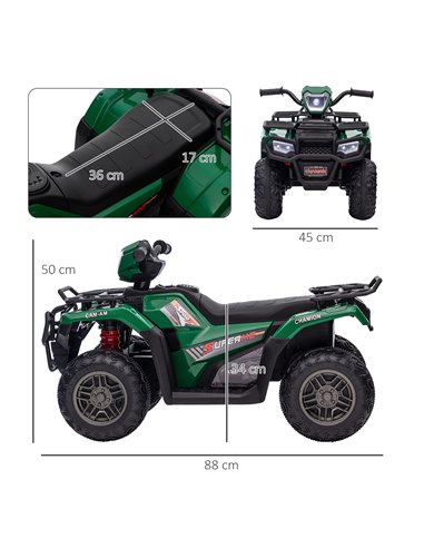 HOMCOM 12V Kids Quad Bike with Forward Reverse Functions, Electric Ride On ATV with Music, LED Headlights, for Ages 3-5 Years - 