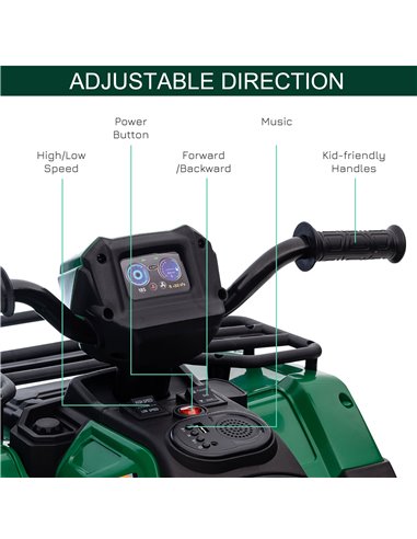 HOMCOM 12V Kids Quad Bike with Forward Reverse Functions, Electric Ride On ATV with Music, LED Headlights, for Ages 3-5 Years - 