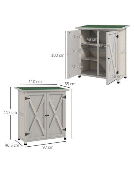 Outsunny Wooden Garden Shed Storage Shed Fir Tool Cabinet with Shelves Double Door Light Grey 845-324V01LG - pic 54452 | FastDaddyshop