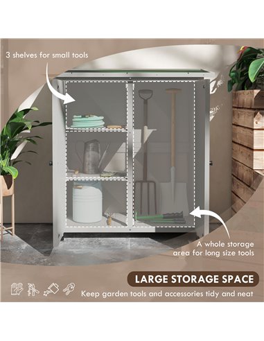 Outsunny Wooden Garden Shed Storage Shed Fir Tool Cabinet with Shelves Double Door Light Grey 845-324V01LG