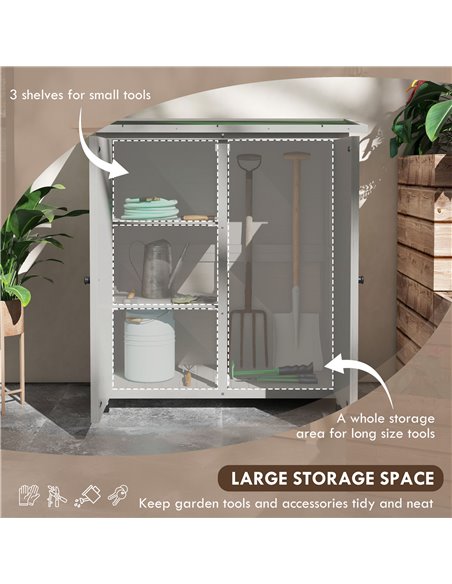 Outsunny Wooden Garden Shed Storage Shed Fir Tool Cabinet with Shelves Double Door Light Grey 845-324V01LG - pic 54453 | FastDaddyshop