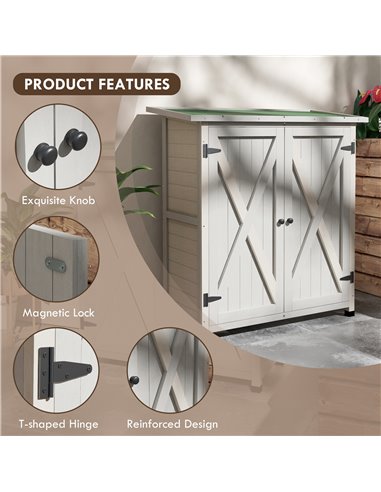 Outsunny Wooden Garden Shed Storage Shed Fir Tool Cabinet with Shelves Double Door Light Grey 845-324V01LG