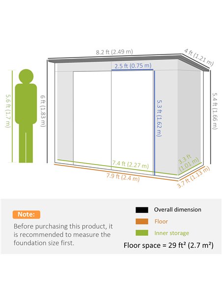 Outsunny 8 x 4FT Galvanised Garden Storage Shed, Metal Outdoor Shed with Double Doors and 2 Vents, Green 84H-118V00GN - pic 54461 | FastDaddyshop