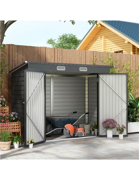 Outsunny 8 x 4FT Galvanised Garden Storage Shed, Metal Outdoor Shed with Double Doors and 2 Vents, Grey 84H-118V00GY - pic 54469 | FastDaddyshop