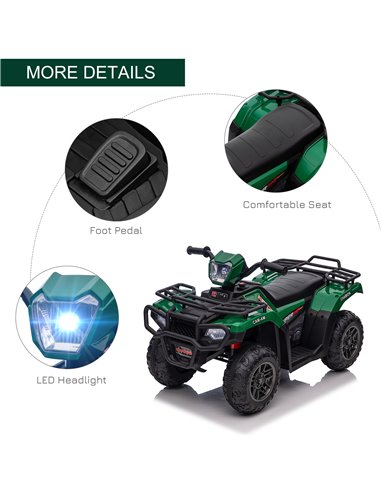 HOMCOM 12V Kids Quad Bike with Forward Reverse Functions, Electric Ride On ATV with Music, LED Headlights, for Ages 3-5 Years - 