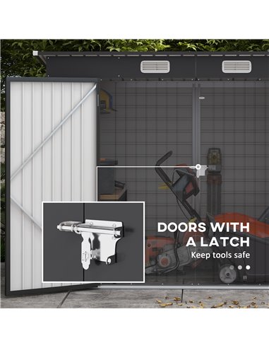Outsunny 8 x 4FT Galvanised Garden Storage Shed, Metal Outdoor Shed with Double Doors and 2 Vents, Grey 84H-118V00GY