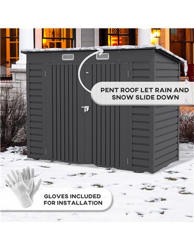 Outsunny 8 x 4FT Galvanised Garden Storage Shed, Metal Outdoor Shed with Double Doors and 2 Vents, Grey 84H-118V00GY