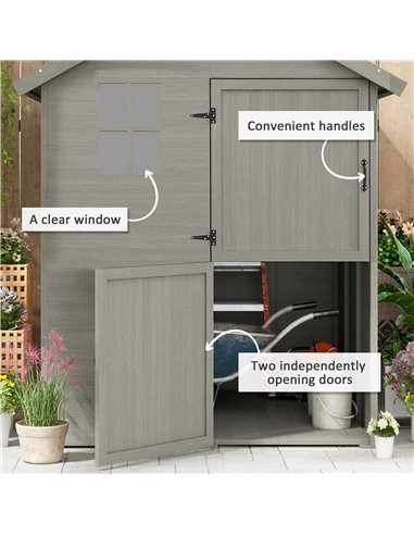 Outsunny 6 x 6.5FT Wooden Shed, Floor Included Garden Storage Shed with Waterproof Apex Roof and Clear Window 84H-099V00GY