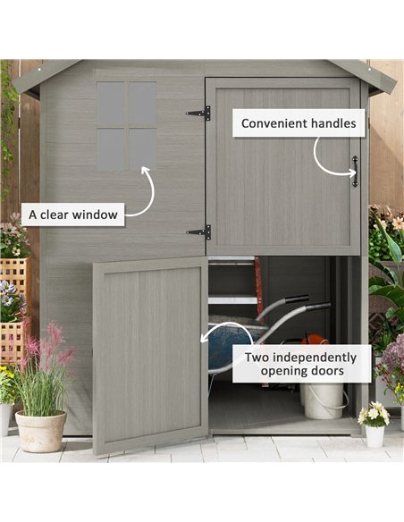Outsunny 6 x 6.5FT Wooden Shed, Floor Included Garden Storage Shed with Waterproof Apex Roof and Clear Window 84H-099V00GY - pic 54483 | FastDaddyshop