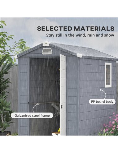 Outsunny 4 x 6ft Garden Shed with Foundation Kit, Polypropylene Outdoor Storage Tool House with Ventilation Slots and Lockable D